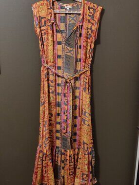 Paani Sleeveless Tassel Tie Maxi Dress With Pockets LARGE